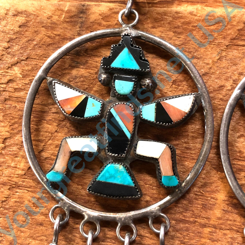 Large Zuni Sterling Silver Channel Inlay Knifewing Hoop Pierced Earrings