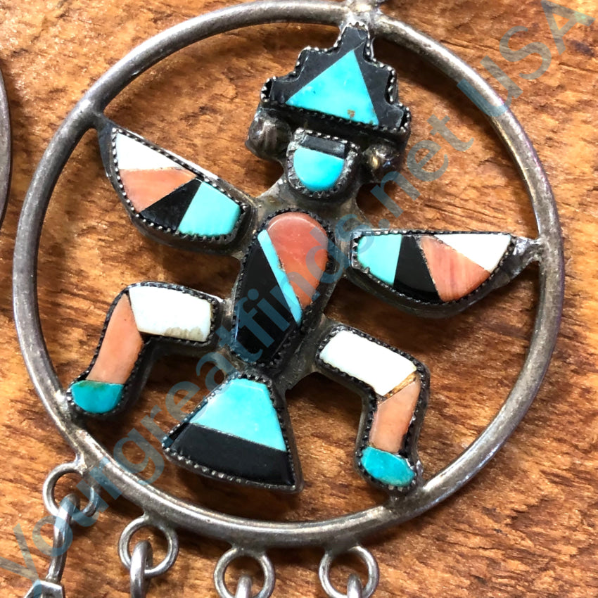 Large Zuni Sterling Silver Channel Inlay Knifewing Hoop Pierced Earrings