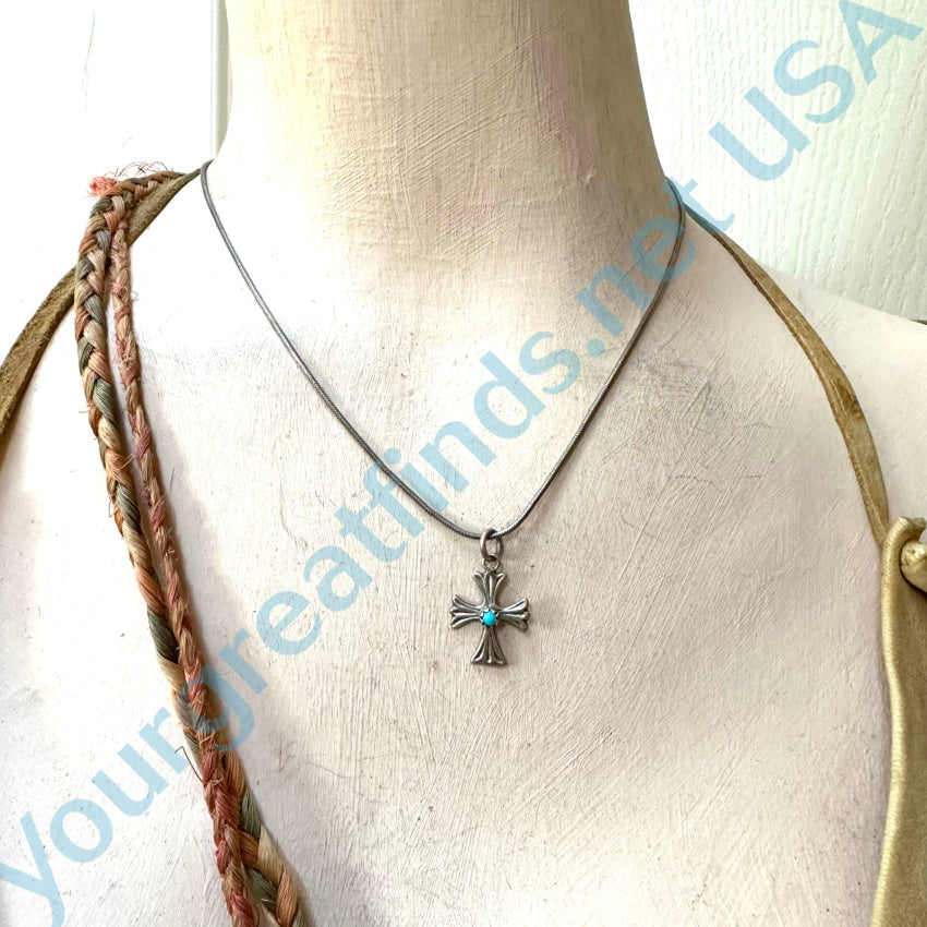 Little Navajo Sterling Silver &amp; Turquoise Holy Cross Necklace