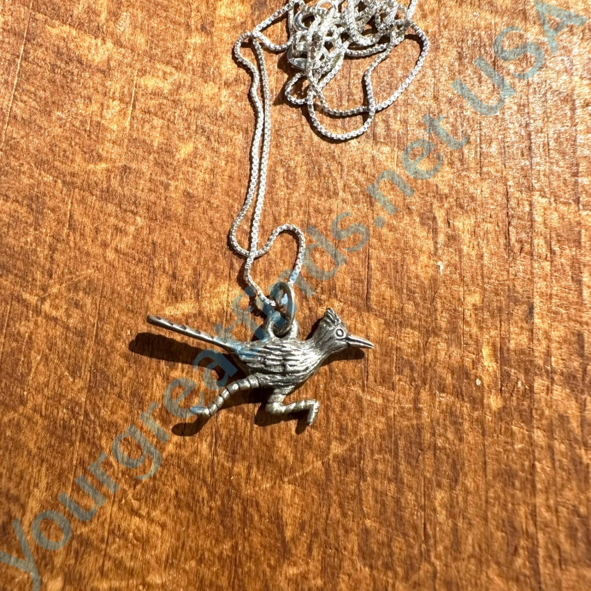 Little Sterling Silver Roadrunner Pendant And Chain Necklace