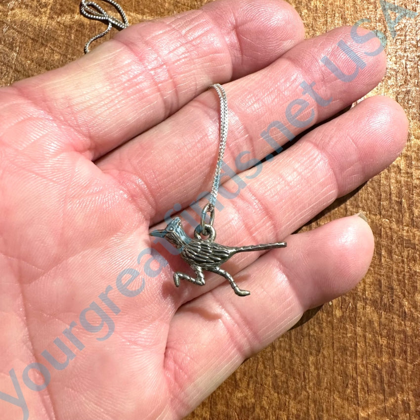 Little Sterling Silver Roadrunner Pendant And Chain Necklace