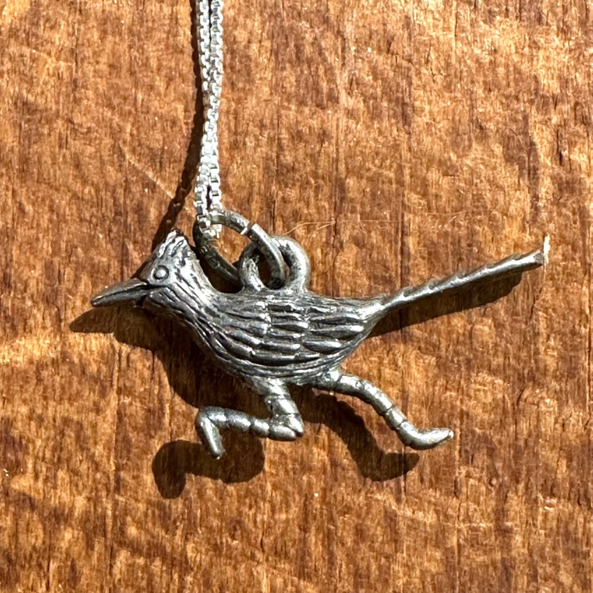 Little Sterling Silver Roadrunner Pendant And Chain Necklace