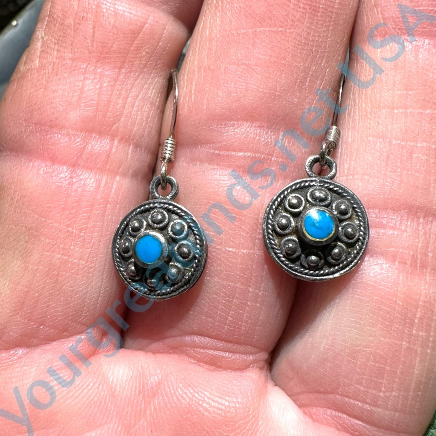 Little Sterling Silver Turquoise Medallion Pierced Earrings