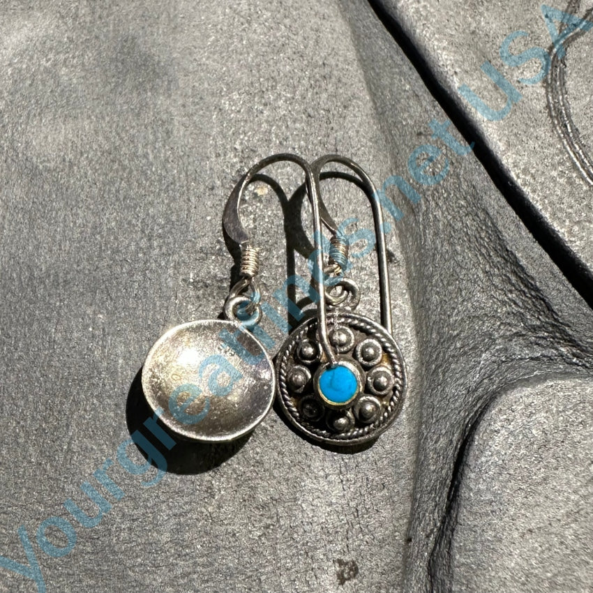 Little Sterling Silver Turquoise Medallion Pierced Earrings