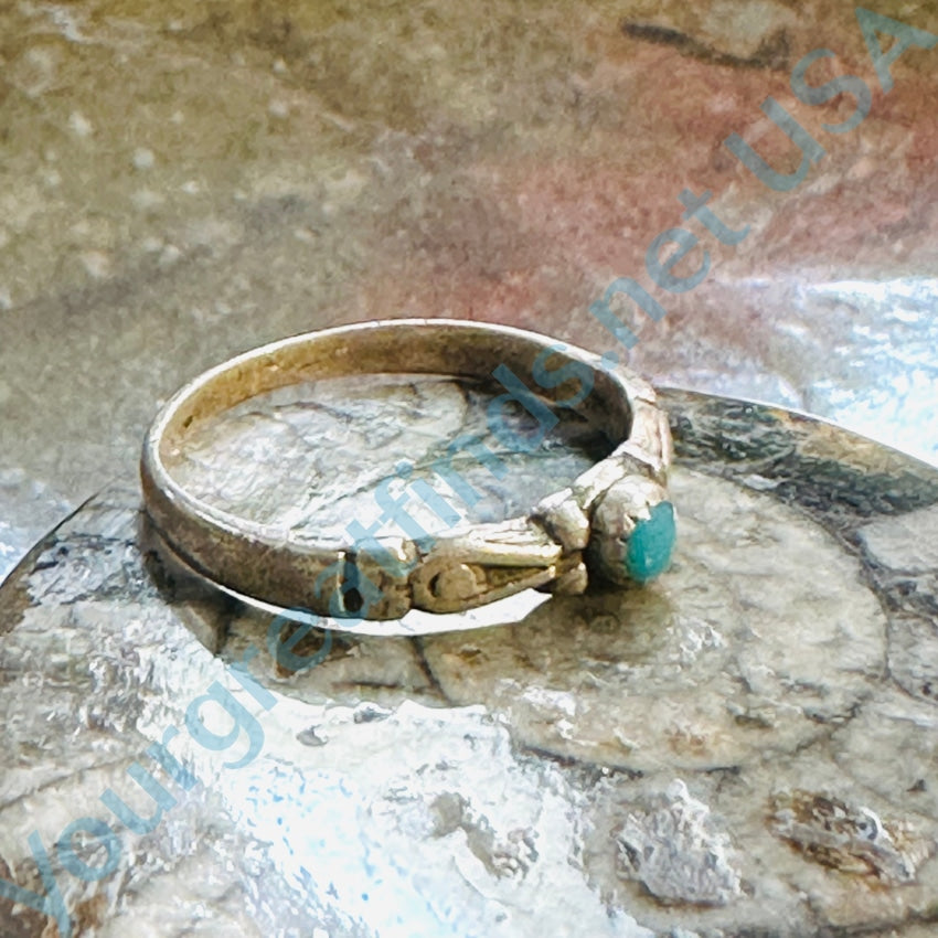 Little Vintage Sterling Silver Snake Eye Turquoise Ring Size 5 3/4