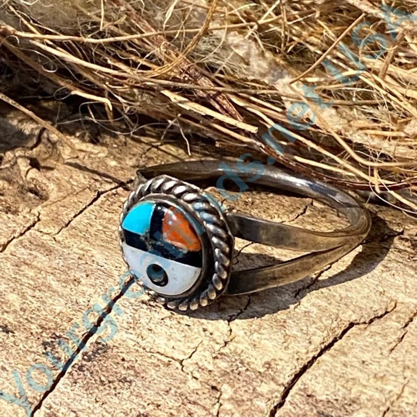 Little Zuni Sun God Ring Sterling Silver Turquoise Sz 5.5