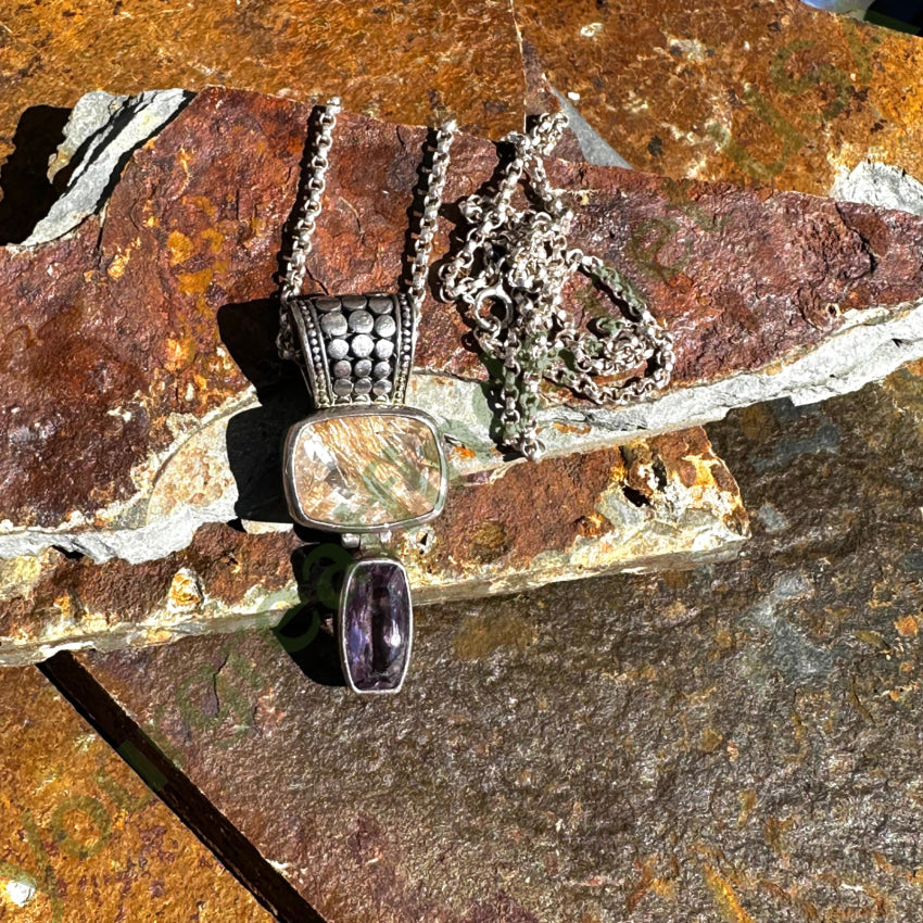 Lori Bonn Sterling Silver Rutilated Quartz & Amethyst Necklace