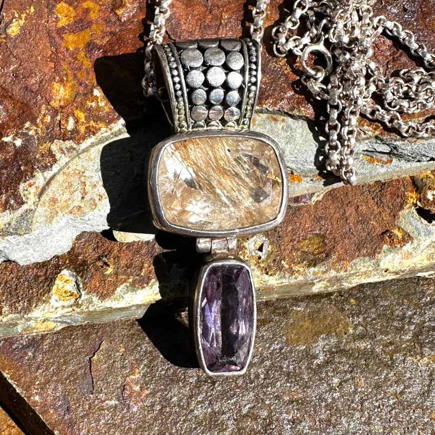 Lori Bonn Sterling Silver Rutilated Quartz & Amethyst Necklace