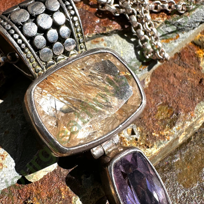 Lori Bonn Sterling Silver Rutilated Quartz & Amethyst Necklace