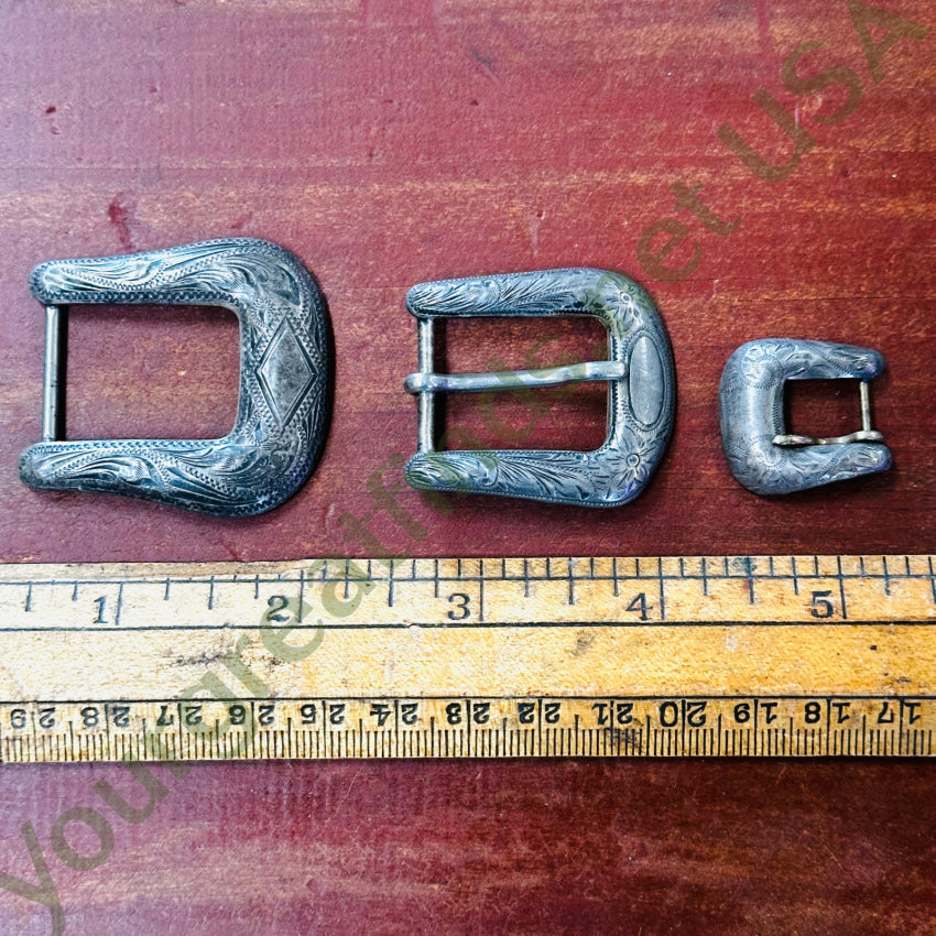 Lot Of 3 Vintage Sterling Silver Ranger Buckles Belt Buckle