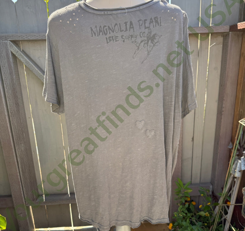 MAGNOLIA PEARL Cotton Fraise Tee T-Shirt Strawberry Ozzy Gray tee shirt