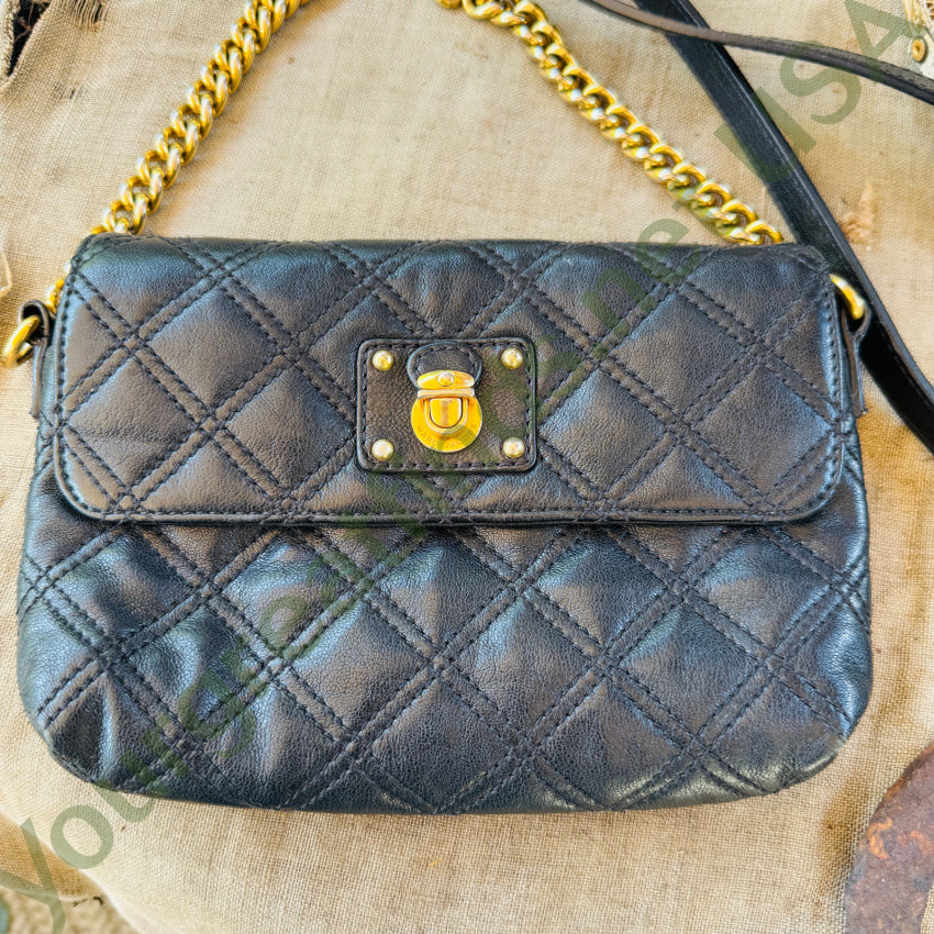 Marc Jacobs Quilted Black Leather Crossbody Bag purse