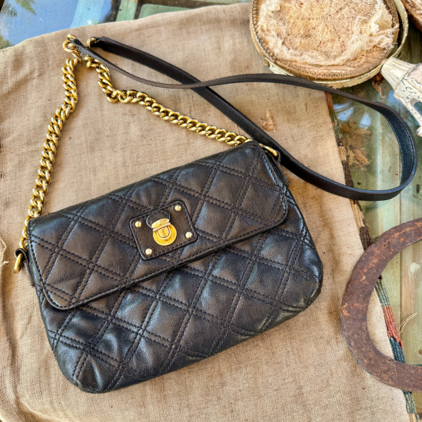 Marc Jacobs Quilted Black Leather Crossbody Bag purse