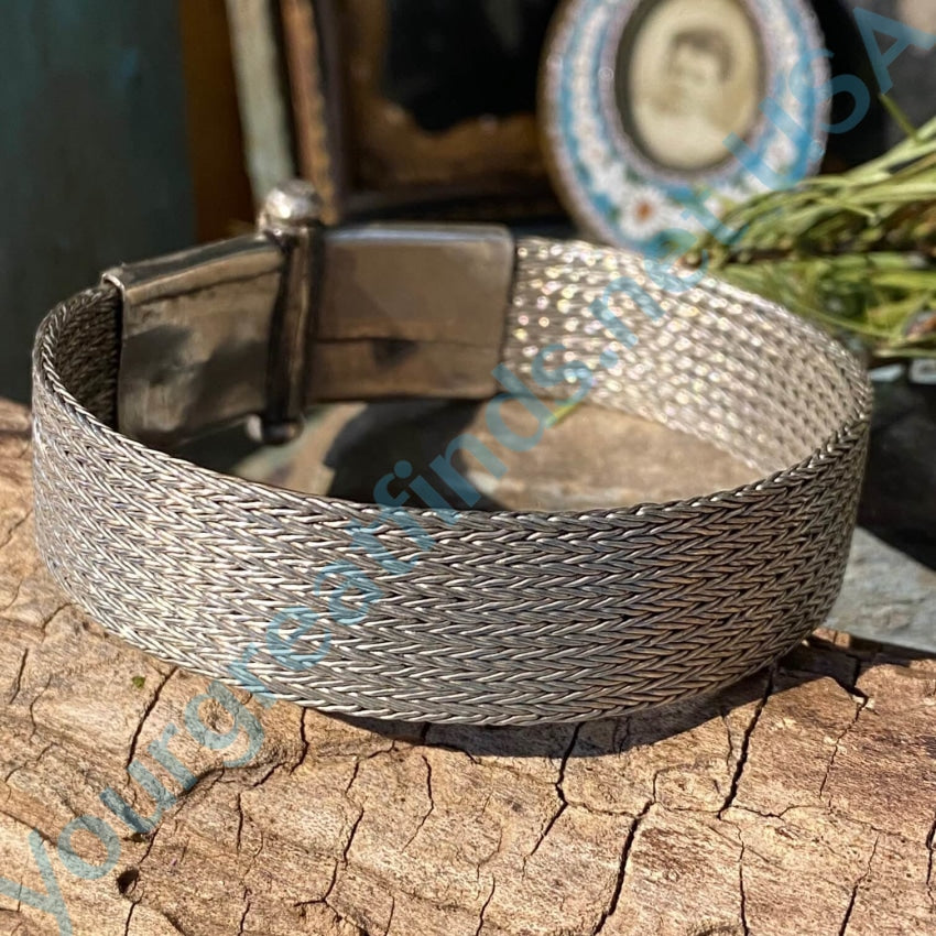 Mesh Bangle Bracelet In Sterling Silver Vintage