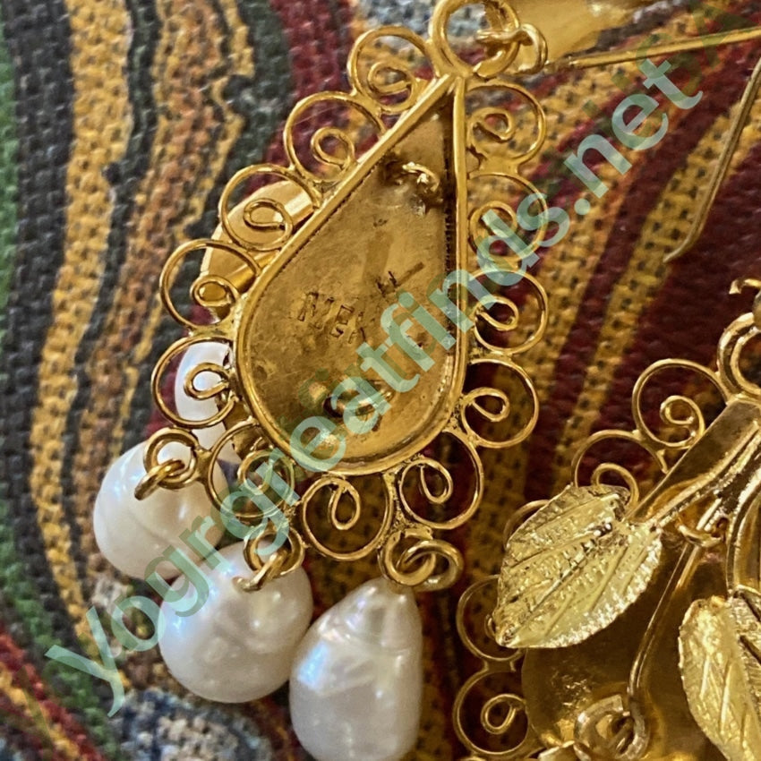 Mexican 10K Yellow Gold Earrings with White Freshwater Pearls Yourgreatfinds