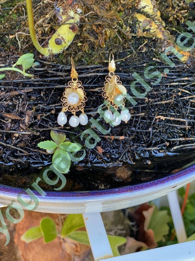 Mexican 10K Yellow Gold Earrings with White Freshwater Pearls Yourgreatfinds