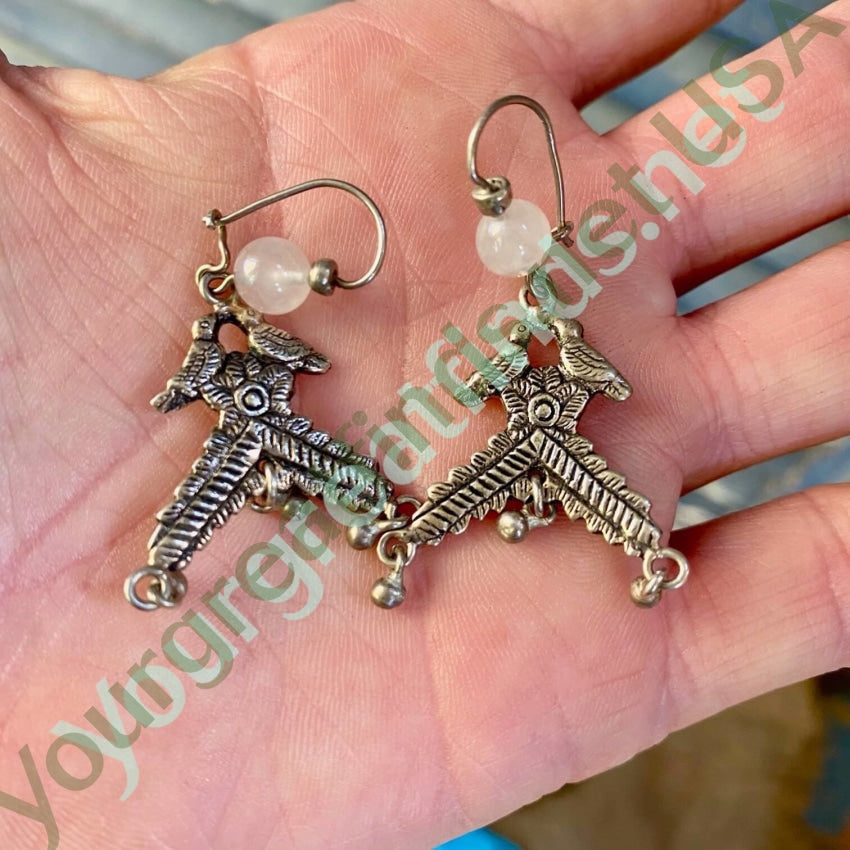 Mexican 930 Silver Love Bird Earrings Quartz Crystal Vintage Yourgreatfinds