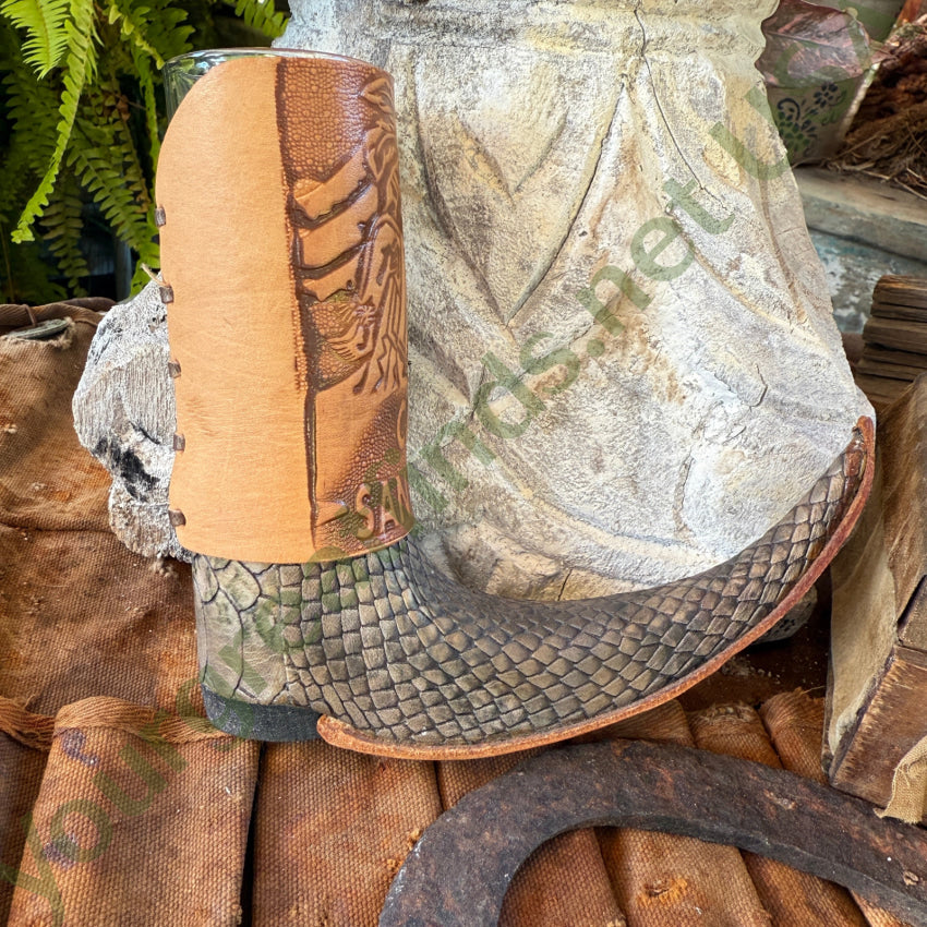 Mexican Guarachero Boot Tooled Leather Shot Glass Cabo leather shot glass