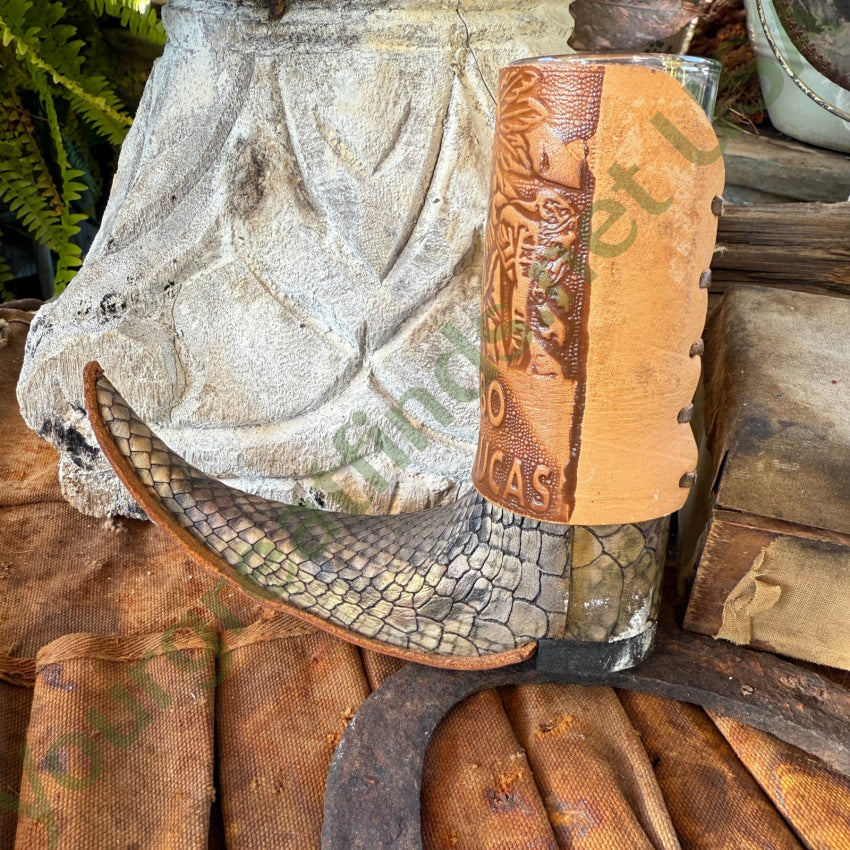 Mexican Guarachero Boot Tooled Leather Shot Glass Cabo leather shot glass