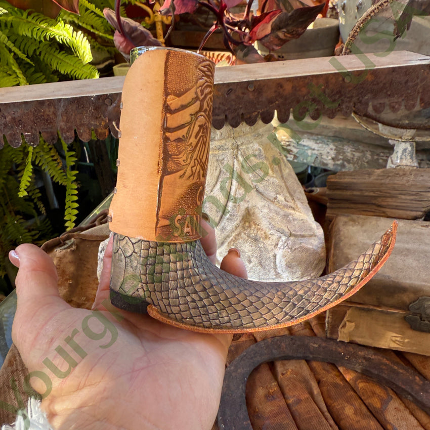 Mexican Guarachero Boot Tooled Leather Shot Glass Cabo leather shot glass