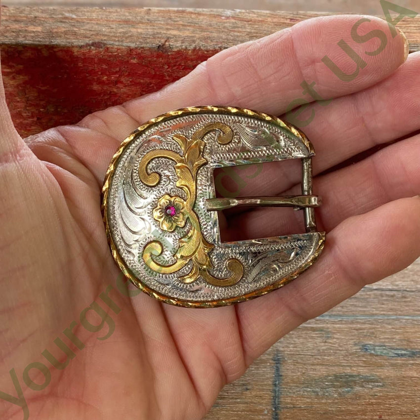 Mexican Silver Gold Ruby Ranger Buckle
