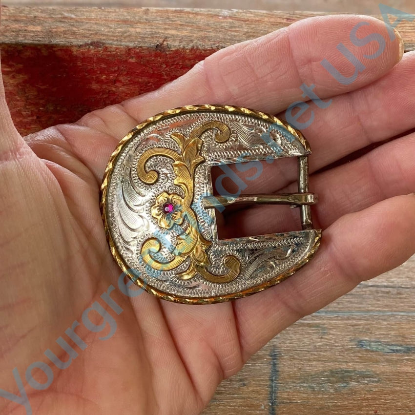 Mexican Silver Gold Ruby Ranger Buckle