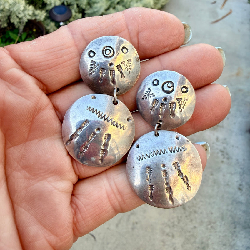 Mexican Southwestern Style Sterling Silver Concho Pierced Post Earrings pierced post earrings