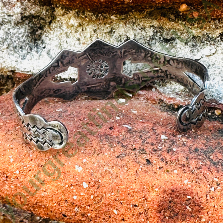 Mexican Southwestern Tourist Bracelet Sterling Silver Malachite Bracelet