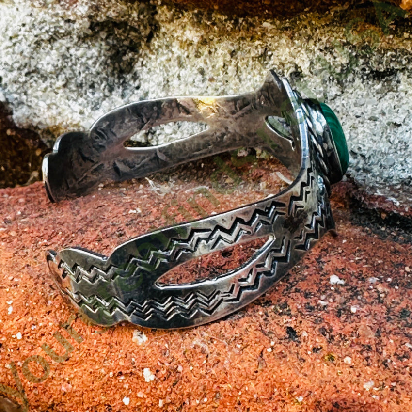 Mexican Southwestern Tourist Bracelet Sterling Silver Malachite Bracelet