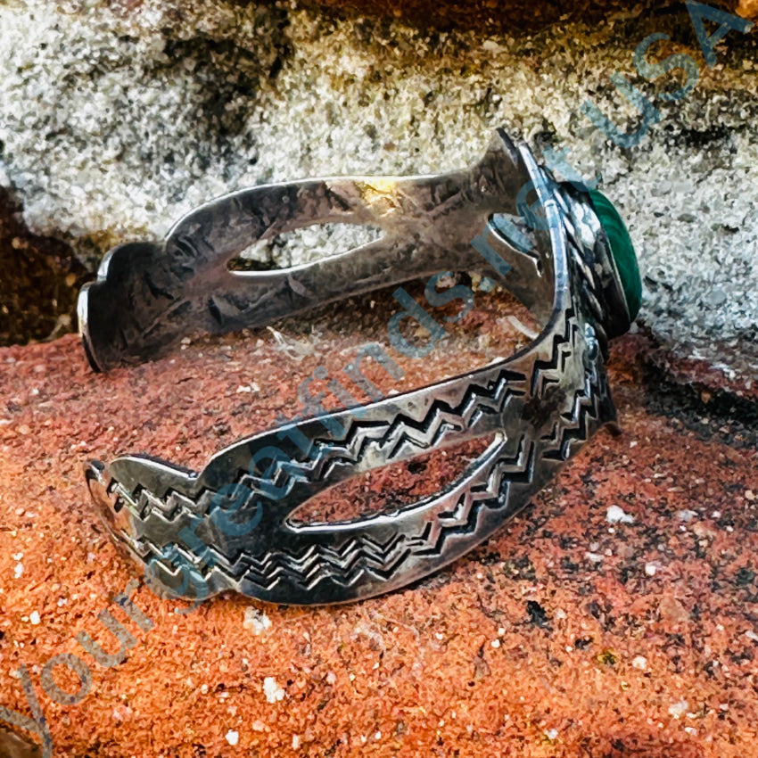 Mexican Southwestern Tourist Bracelet Sterling Silver Malachite Bracelet