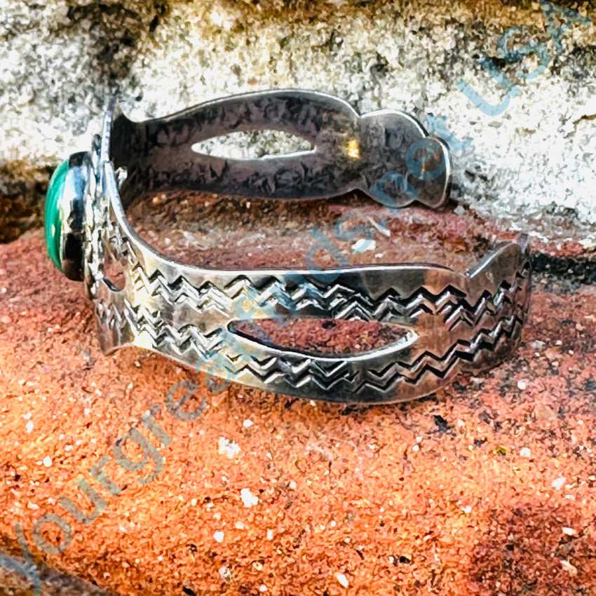 Mexican Southwestern Tourist Bracelet Sterling Silver Malachite Bracelet