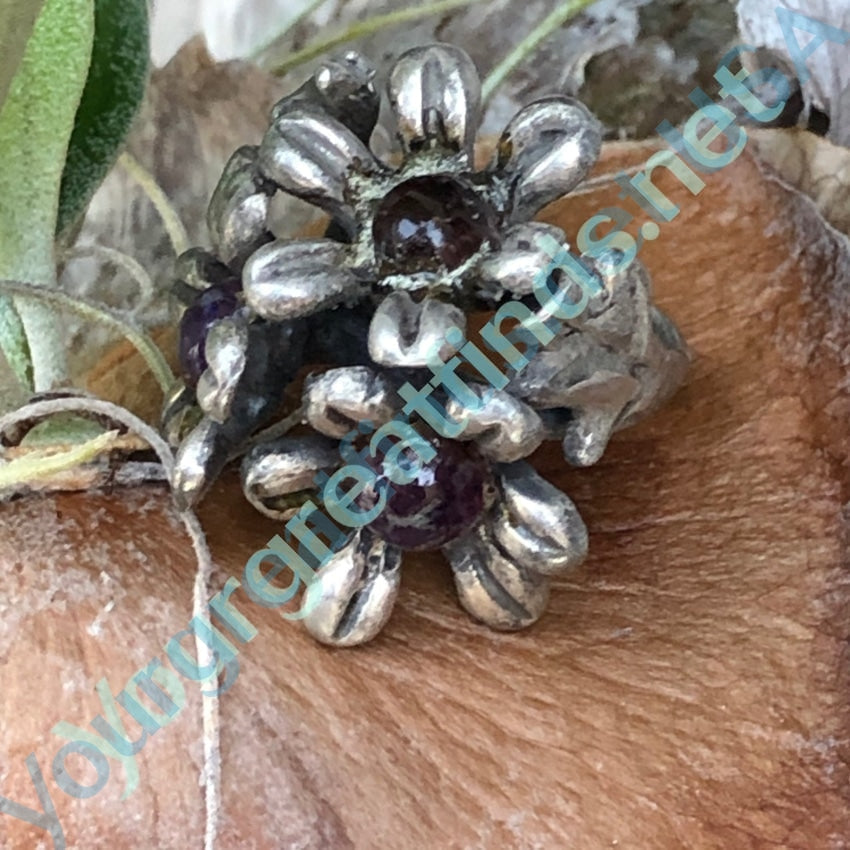 Mexican Sterling Silver Coffee Bean Amethyst Flower Dome Ring Mateo Yourgreatfinds