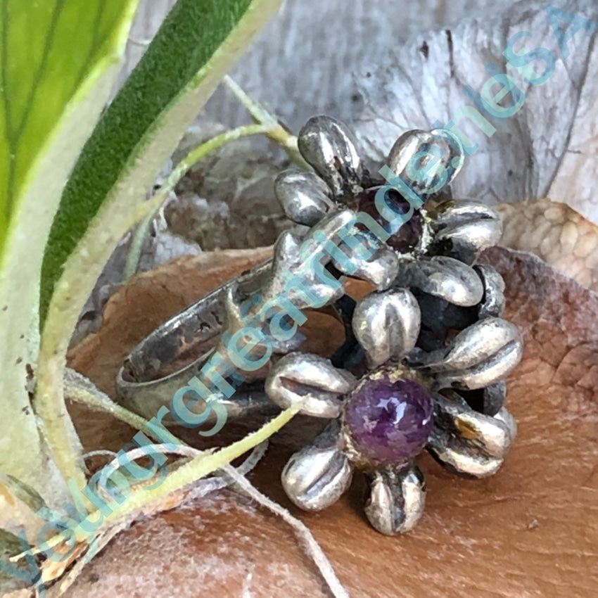 Mexican Sterling Silver Coffee Bean Amethyst Flower Dome Ring Mateo Yourgreatfinds