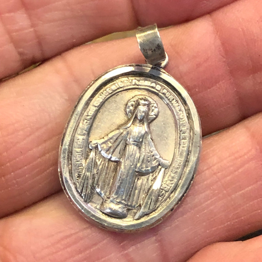 Mexican Sterling Silver Sacred Mother Oval Pendant Catholic Devotional