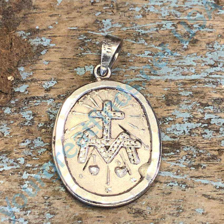 Mexican Sterling Silver Sacred Mother Oval Pendant Catholic Devotional
