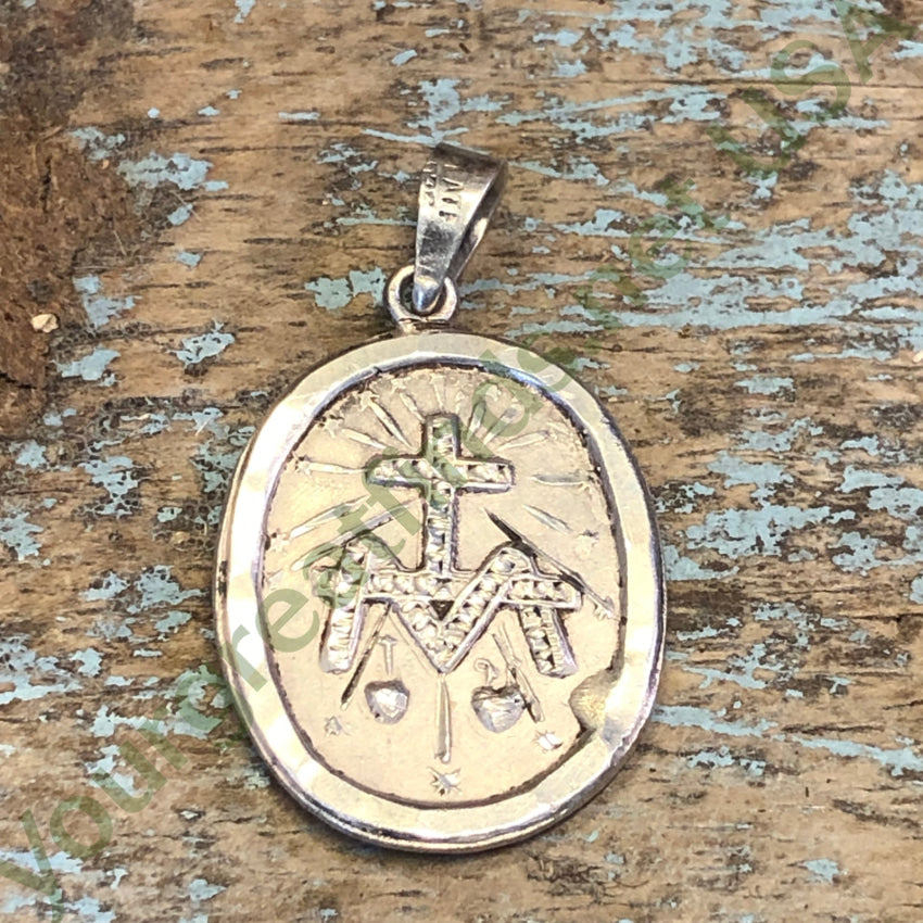 Mexican Sterling Silver Sacred Mother Oval Pendant Catholic Devotional