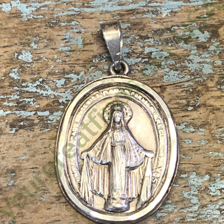 Mexican Sterling Silver Sacred Mother Oval Pendant Catholic Devotional