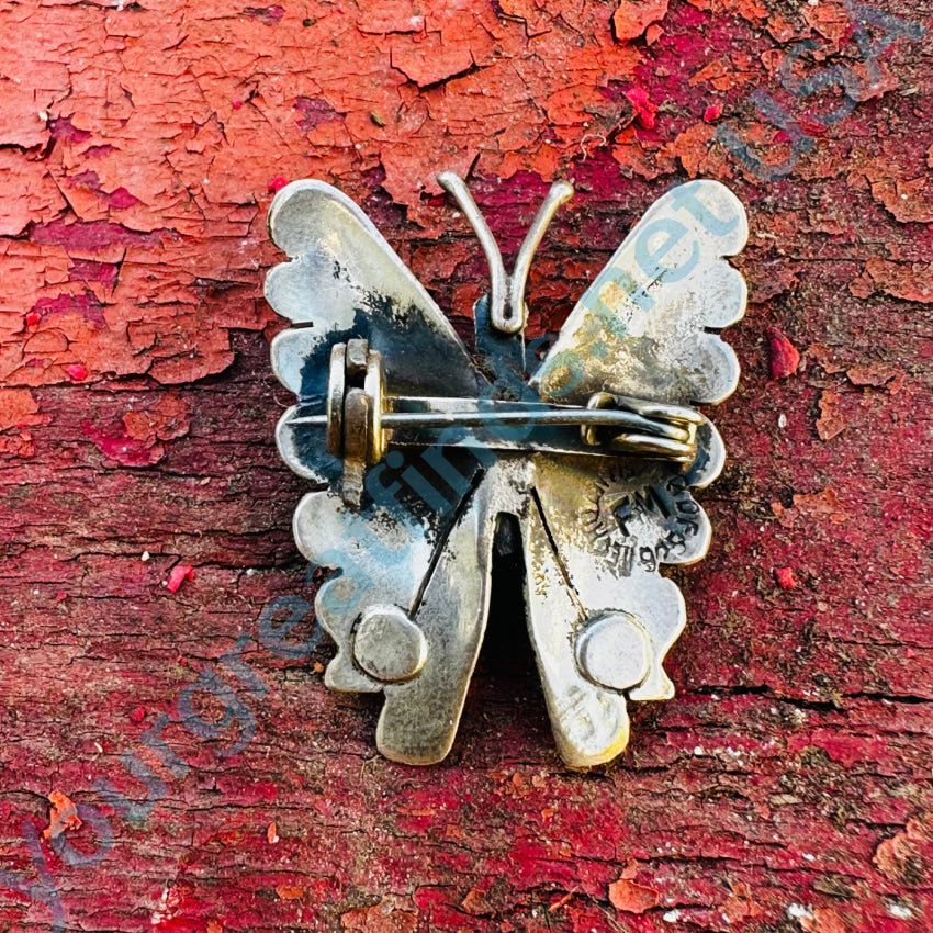 Mexican Sterling Silver & Turquoise Butterfly Pin / Brooch Pin