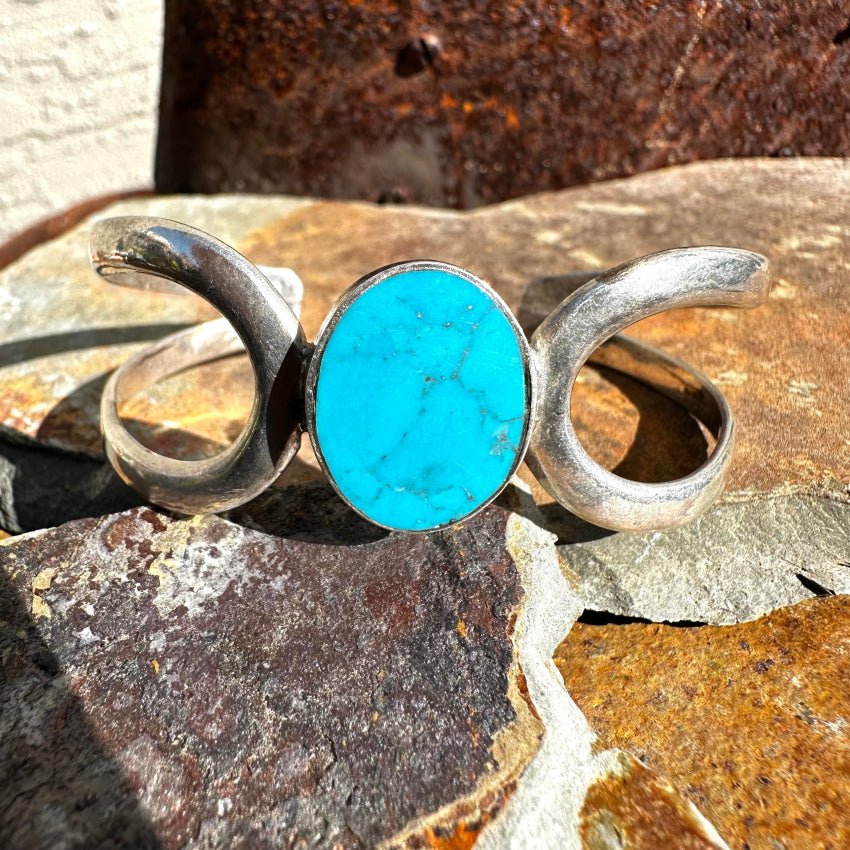 Mexican Sterling Silver & Turquoise Cuff Bracelet Bracelet