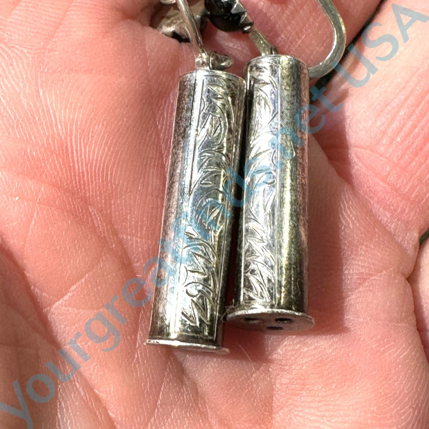 Mid-Century Etched 950 Sterling Silver Vinaigrette Earrings