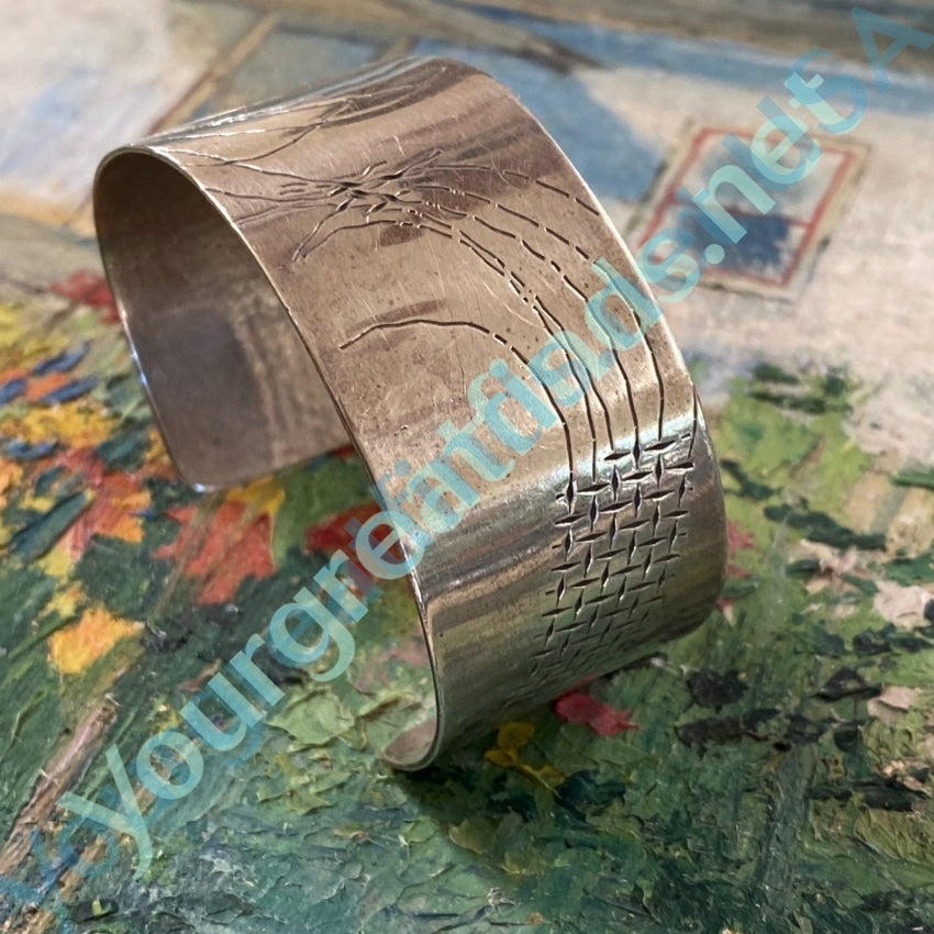 Mid- Century Impressionist Style Wide Cuff Bracelet in Sterling Silver Yourgreatfinds