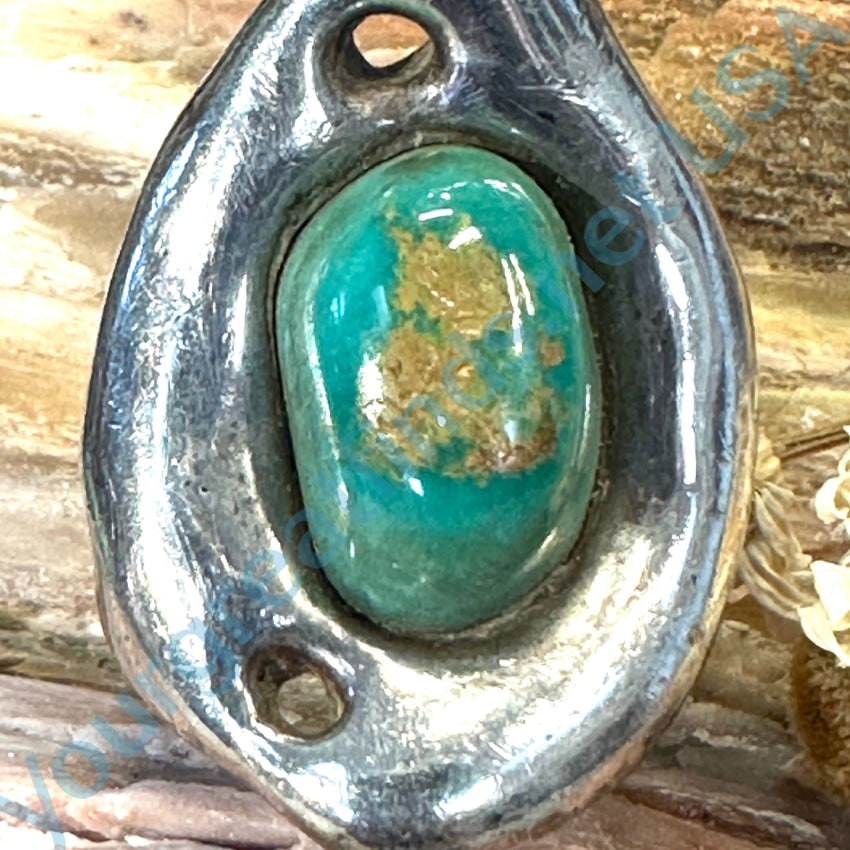 Mid-Century Lost Wax Sterling Silver Brutalist Turquoise Ring Sz 5