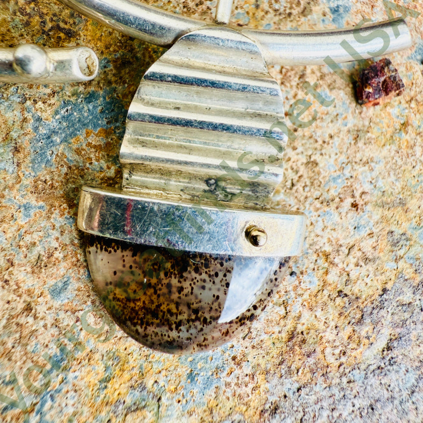 Mid-Century Modern Sterling Silver & Dendritic Agate Pierced Earrings earrings