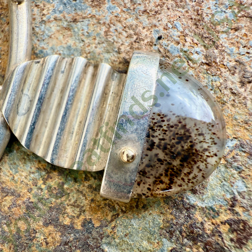 Mid-Century Modern Sterling Silver & Dendritic Agate Pierced Earrings earrings