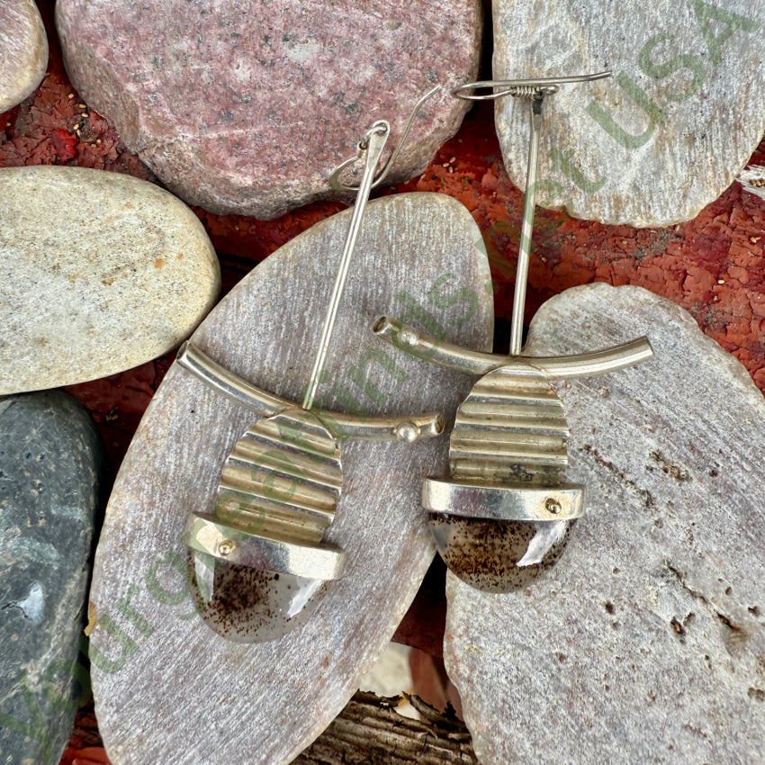 Mid-Century Modern Sterling Silver & Dendritic Agate Pierced Earrings earrings