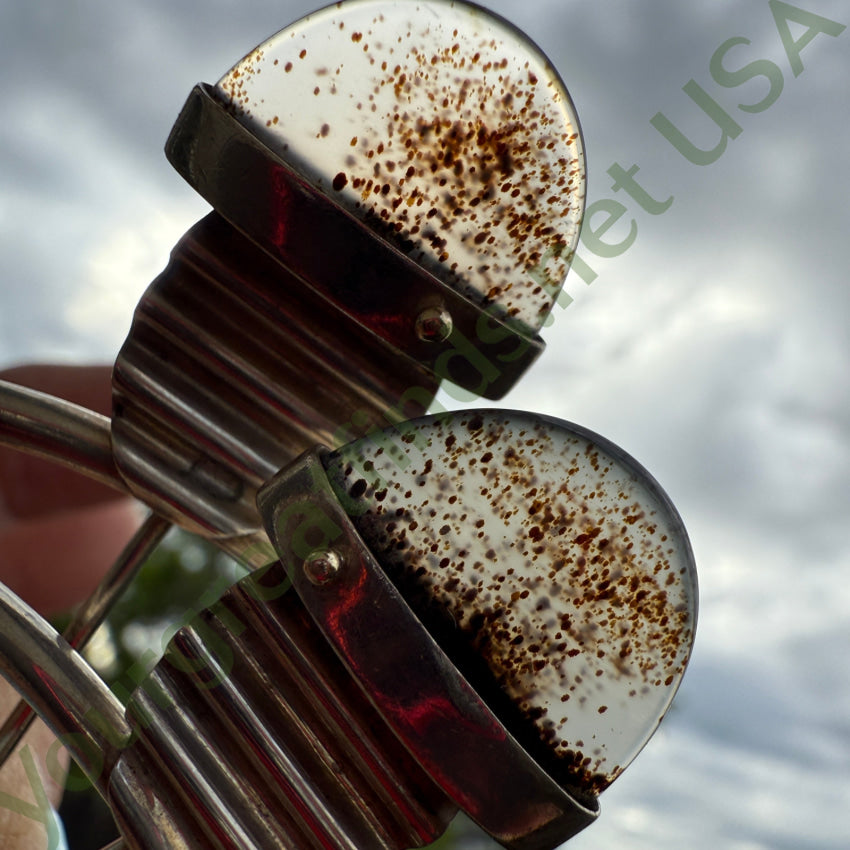 Mid-Century Modern Sterling Silver & Dendritic Agate Pierced Earrings earrings