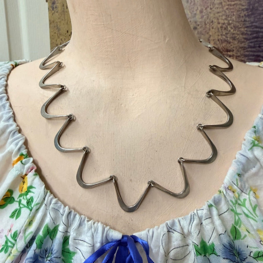 Mid-Century Modern Sterling Silver Zig Zag Necklace necklace