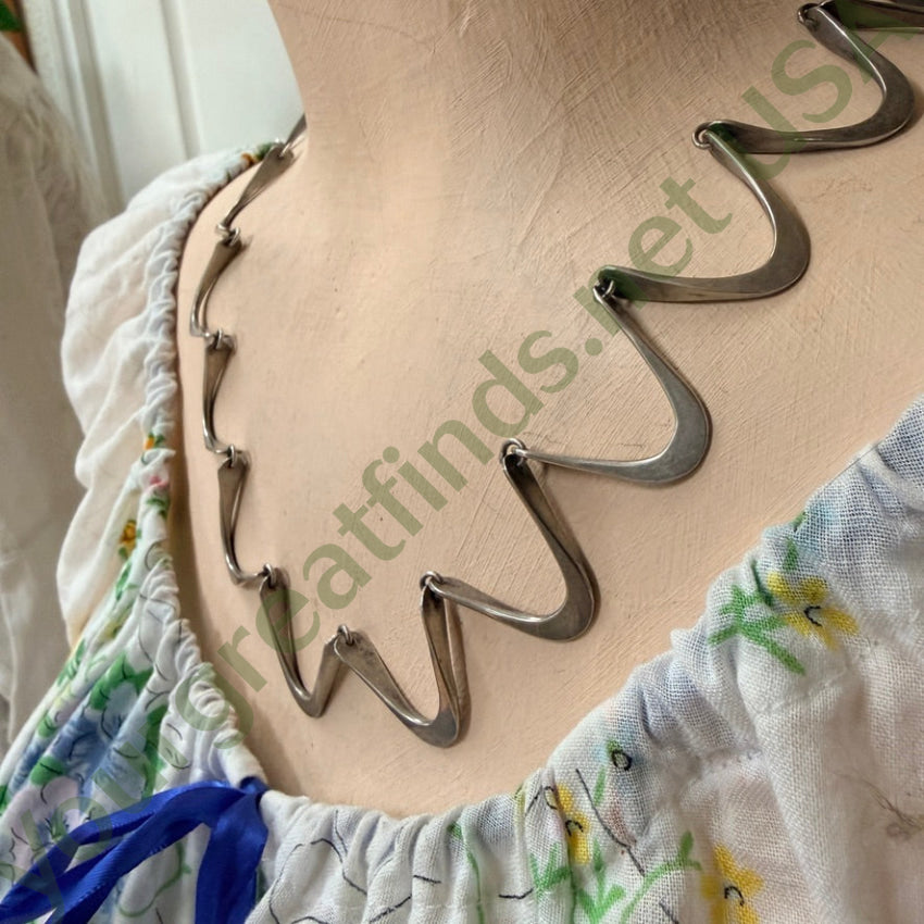 Mid-Century Modern Sterling Silver Zig Zag Necklace necklace