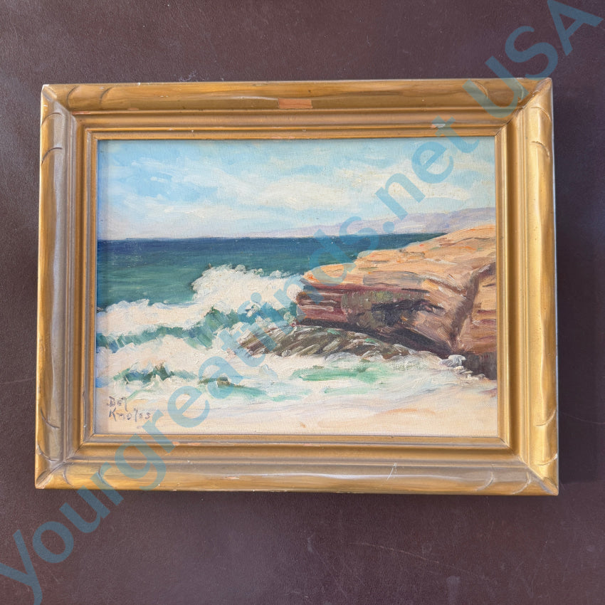 Mid-Century Original Acrylic Painting Crashing Waves Bn Knoles Painting