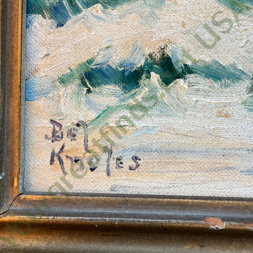 Mid-Century Original Acrylic Painting Crashing Waves Bn Knoles Painting